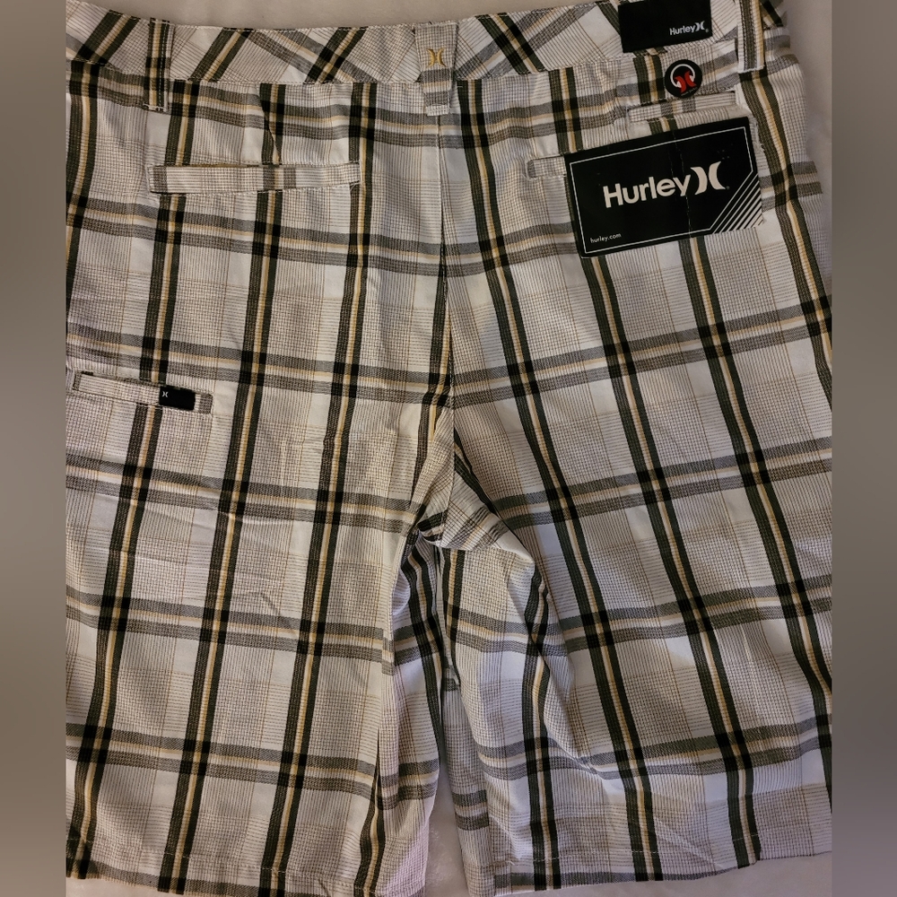 Hurley Black and White Hybrid Shorts with Plaid Design